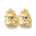Brass Micro Pave Cubic Zirconia Pendants, Cadmium Free & Nickel Free & Lead Free, Real 18K Gold Plated, Lock, Lavender, 12.5x9x4mm(KK-H461-06G-01)
