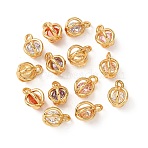 Brass Micro Pave Cubic Zirconia Charms, Real 18K Gold Plated, Round Charms, Mixed Color, 8.5x6mm, Hole: 1.4mm(KK-K422-01A)