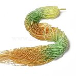 Transparent Gradient Color Glass Beads Strands, Faceted Round, Light Goldenrod Yellow & Green & Goldenrod, 3x2.8mm, Hole: 0.9mm, about 123pcs/strand, 14.53''(36.9cm)(GLAA-H021-01B-15)