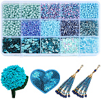 DIY Jewelry Making Kits, including Plastic & Glass & Acrylic Beads, Mixed Shapes, Blue, 1~6x0.2~3.5mm, Hole: 0.8~1mm(DIY-PA0002-03)