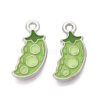 Alloy Enamel Pendants, Pea Pod Charms, Platinum, 17.5x8x1.5mm, Hole: 1.5~1.6mm(ENAM-Q003-14P)