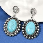 Alloy Synthetic Turquoise Dangle Stud Earrings, Oval, Antique Silver, 72.5x37.5mm(EJEW-U053-01AS)