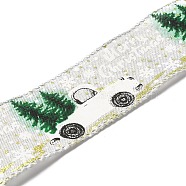 Christmas Theme Polyester Imitation Linen Ribbon, for Christmas Crafts Decoration, Car Pattern, WhiteSmoke, 2 inch(50mm), about 5m/1pc(OCOR-M008-01C)