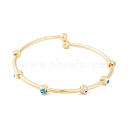 Adjustable Brass Colorful Enamel Evil Eye Open Cuff Bangles for Women, Real 18K Gold Plated, Cube, 0.2~0.4cm, Inner Diameter: 2-1/8 inch(5.4cm)(BJEW-S147-18G-C)