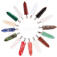 Natural & Synthetic Gemstone Point Pendants, with Platinum Tone Brass Findings, Bullet, 35~37x10~11x9~10mm, Hole: 6~7x2.5~4mm, 15pcs/box(G-NB0001-27P)