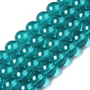 Transparent Spray Painted Glass Bead Strands, Round, Dark Cyan, 8mm, Hole: 1.3~1.6mm, about 104pcs/strand, 32.7 inch(X-DGLA-R050-8mm-13)