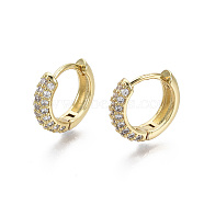 Brass Micro Pave Cubic Zirconia Huggie Hoop Earrings, Real 18K Gold Plated, Nickel Free, Ring, Clear, 13x15.5x4mm, Pin: 0.8mm(X-EJEW-R144-004E-NF)