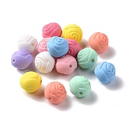Spray Painted ABS Plastic Beads, Rubberized Style, Round with Rose Pattern, Mixed Color, 15.5x14.5mm, Hole: 2mm, about 275pcs/500g(KY-G025-09)