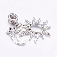Tibetan Style Alloy European Dangle Charms, Star, Sun & Moon, Antique Silver, 37mm, Hole: 4.5mm(PALLOY-JF00330)