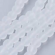 Transparent Glass Bead Strands, Frosted, Round, White, 8mm, Hole: 1~1.6mm, about 99pcs/strand, 31.4 inch(GLAA-S031-8mm-13)