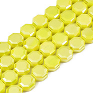 Electroplate Opaque Solid Color Glass Beads Strands, AB Color Plated, Half Plated, Faceted, Octagon, Yellow, 7~8x7~8x4mm, Hole: 1.2mm, about 72pcs/strand, 20.47 inch(52cm)(EGLA-N002-27-B03)