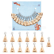 13Pcs 13 Style Triangle with Letter L~M Wood Pendant Locking Stitch Markers, Crochet Lobster Clasp Charms, Lemon Chiffon, 3.2cm, 1pc/style(HJEW-AB00640)