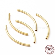 925 Sterling Silver Tube Beads, Curved Tube, Real 18K Gold Plated, 35x2mm, Hole: 1.4mm, about 23pcs/10g(STER-D035-12G-07)