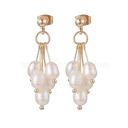 Natural Pearl Beaded Cluster Earrings, Brass Dangle Stud Earrings for Women, Golden, 35mm, Pin: 0.7mm(EJEW-JE05211)