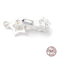 925 Sterling Silver Fold Over Clasps, Long-Lasting Plated, Star with 925 Stamp, Silver, Star: 11x9x1mm, Ring: 3x0.5mm, Inner diameter:2mm, Clasp: 17x7.5x5.5mm, Hole: 1.2mm(STER-D005-10S)