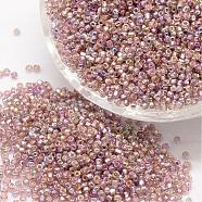 8/0 Round Glass Seed Beads, Grade A, Silver Lined Square Hole, Transparent Colours Rainbow, Rosy Brown, 2.8~3.2mm, Hole: 1.0mm, about 15000pcs/pound(SEED-J017-F8-640)