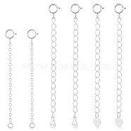 PandaHall Elite 6Pcs 3 Style 925 Sterling Silver Curb Chain Extender, End Chains with Heart Chain Tabs, with S925 Stamp, Platinum & Silver, 50~65mm, 2pcs/style(FIND-PH0018-02)