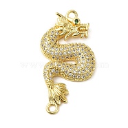 Rack Plating Brass Micro Pave Clear Cubic Zirconia Connector Charms, Dragon Links, Long-Lasting Plated, Lead Free & Cadmium Free, Real 18K Gold Plated, 32x17x3.5mm, Hole: 1.8mm(KK-K377-86G)