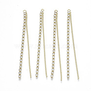 Brass Rhinestone Cup Chain Big Pendants, Tassel Pendant, with Ball Chain, Crystal, Golden, 70x3.5x2mm, Hole: 1.6mm(X-KK-R129-06G)