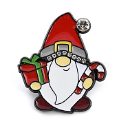 Christmas Series Enamel Pins, Black Alloy Rhinestone Brooches, Santa Claus, 35x30.5mm(JEWB-Z033-02EB-A)