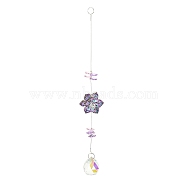 Glass Flower Hanging Suncatchers, Round Tassel for Window Garden Decorations, Dark Slate Blue, 300~305.5mm(HJEW-P018-E01)