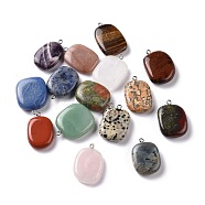 Natural & Synthetic Mixed Gemstone Pendants, Rectangle Charms, with Stainless Steel Color Tone Stainless Steel Loops, 32~33.5x19.5~26.5x8.5~9mm, Hole: 2mm(G-M395-04)