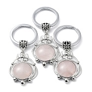 Natural Rose Quartz Keychain, with Plating Brass Pendant and Iron Rings, Lead Free & Cadmium Free, 6.6cm(KEYC-H019-02P-03)