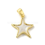 Brass Pave Natural White Shell Pendants with Snap on Bails, Real 14K Gold Plated, Star, 16x14.5x2.5mm, Hole: 4.5x3mm(KK-D095-03A-G)