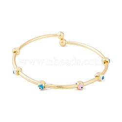 Adjustable Brass Colorful Enamel Evil Eye Open Cuff Bangles for Women, Real 18K Gold Plated, Cube, 0.2~0.4cm, Inner Diameter: 2-1/8 inch(5.4cm)(BJEW-S147-18G-C)