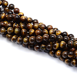 Round Natural Tiger Eye Gemstone Bead Strands, 8mm, Hole: 1mm, about 48pcs/strand, 14.9 inch(G-J333-03-8mm)