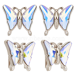 4Pcs Alloy & Glass Buckle, Butterfly Waist Belt Buckle, for Sewing Coat Down Jacket Bags Garment Decoration, Platinum, 43x49x15mm, Hole: 30x5mm(BUTT-GA0001-05)