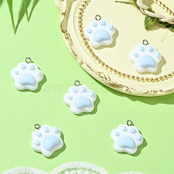 6Pcs Opaque Resin Pendants, with Platinum Plated Iron Loops, Cat Claw Charm, Light Sky Blue, 20.5x19x6.5mm, Hole: 2mm(RESI-YW0003-45C)