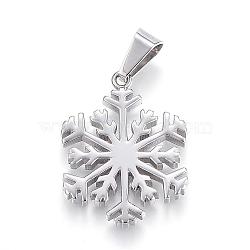 304 Stainless Steel Pendants, Snowflake, Stainless Steel Color, 29.5x25x3mm, Hole: 5x9mm(STAS-G126-10P)