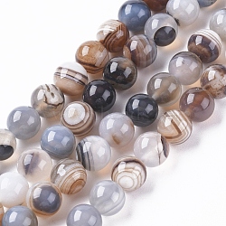 Natural Striped Agate/Banded Agate Beads Strands, Dyed & Heated, Round, Peru, 10mm, Hole: 1.2mm, about 37pcs/strand, 14.65 inch(37.2cm)(G-G582-10mm-57)