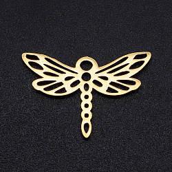 201 Stainless Steel Filigree Joiners Links, Laser Cut, Dragonfly, Golden, 13.5x20x1mm(STAS-S105-JN868-2)