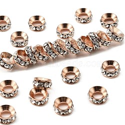 Brass Rhinestone Spacer Beads, Grade A, Rondelle, Crystal, 7x3.3mm(RB-A020-7mm-01RG)