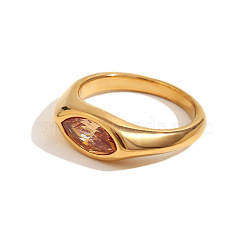 316L Stainless Steel with Cubic Zirconia Finger Rings, Horse Eye, Golden, Sienna, US Size 9(18.9mm)(FS-WGB17C9-05)