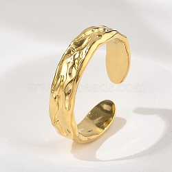 Textured 304 Stainless Steel Open Cuff Rings, Real 18K Gold Plated, 5mm, Adjustable(RJEW-R014-03G-02)