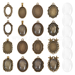 DIY Pendants Making Kits, Including Vintage Tibetan Style Alloy Bird Pendant Cabochon Bezel Settings, Transparent Glass Cabochons, Antique Bronze, Cabochon Settings: 36~42.5x21~29.5x2~6mm, Hole: 3~6mm, Tray: 25x18mm, 16pcs; Cabochons: 25x18x5mm, 26pcs(DIY-NB0008-04)