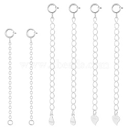 PandaHall Elite 6Pcs 3 Style 925 Sterling Silver Curb Chain Extender, End Chains with Heart Chain Tabs, with S925 Stamp, Platinum & Silver, 50~65mm, 2pcs/style(FIND-PH0018-02)