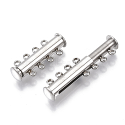 304 Stainless Steel Slide Lock Clasps, 4 Strands, 8 Holes, Magnetic, Tube, Stainless Steel Color, 24.5x10x6.5mm, Hole: 1.6mm(X-STAS-S079-159P)