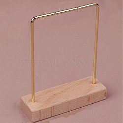 Metal Bar Earring Display Stands, Jewelry Display Holder with Wood Base, for Earrings, Bracelets Necklaces, Photo Props, Golden, BurlyWood, 8.8x3x9.7cm(PW-WGFFF71-03)