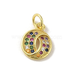 Brass Micro Pave Cubic Zirconia Charms, Real 18K Gold Plated, Flat Round Charms, Colorful, 13x9.5x2.5mm, Hole: 3mm(KK-M283-25H-02)