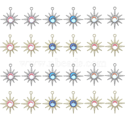 24Pcs 6 Styles Rack Plating Alloy Pendants, Sun Charms, with Resin, Cadmium Free & Nickel Free & Lead Free, Mixed Color, 28x25x5mm, Hole: 1.8mm, 4pcs/style(FIND-SC0005-41)