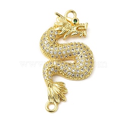 Rack Plating Brass Micro Pave Clear Cubic Zirconia Connector Charms, Dragon Links, Long-Lasting Plated, Lead Free & Cadmium Free, Real 18K Gold Plated, 32x17x3.5mm, Hole: 1.8mm(KK-K377-86G)