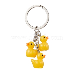 Resin Keychains, with Iron Split Rings, Duck, Yellow, 77mm(KEYC-JKC01023)