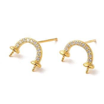 925 Sterling Silver with Cubic Zirconia Stud Earrings Findings, Arch, Real 18K Gold Plated, 8.5x11.5mm, Pin: 11x0.7mm