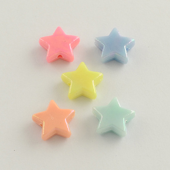 AB Color Plated Acrylic Beads, Star, Mixed Color, 14x14x5mm, Hole: 2mm