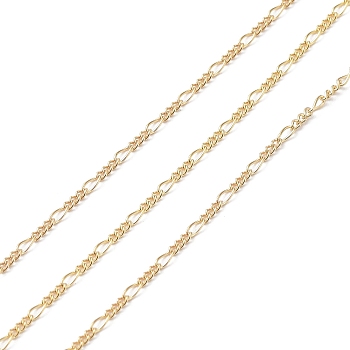 Brass Figaro Chains, Soldered, Real 14K Gold Filled, Link: 3x1x0.5mm, 1.5x1x0.6mm