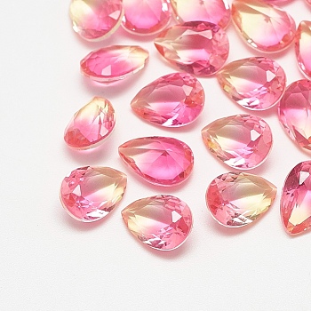 Pointed Back Glass Rhinestone Cabochons, Imitation Tourmaline, Faceted, teardrop, Light Rose, 10x7x4.5mm